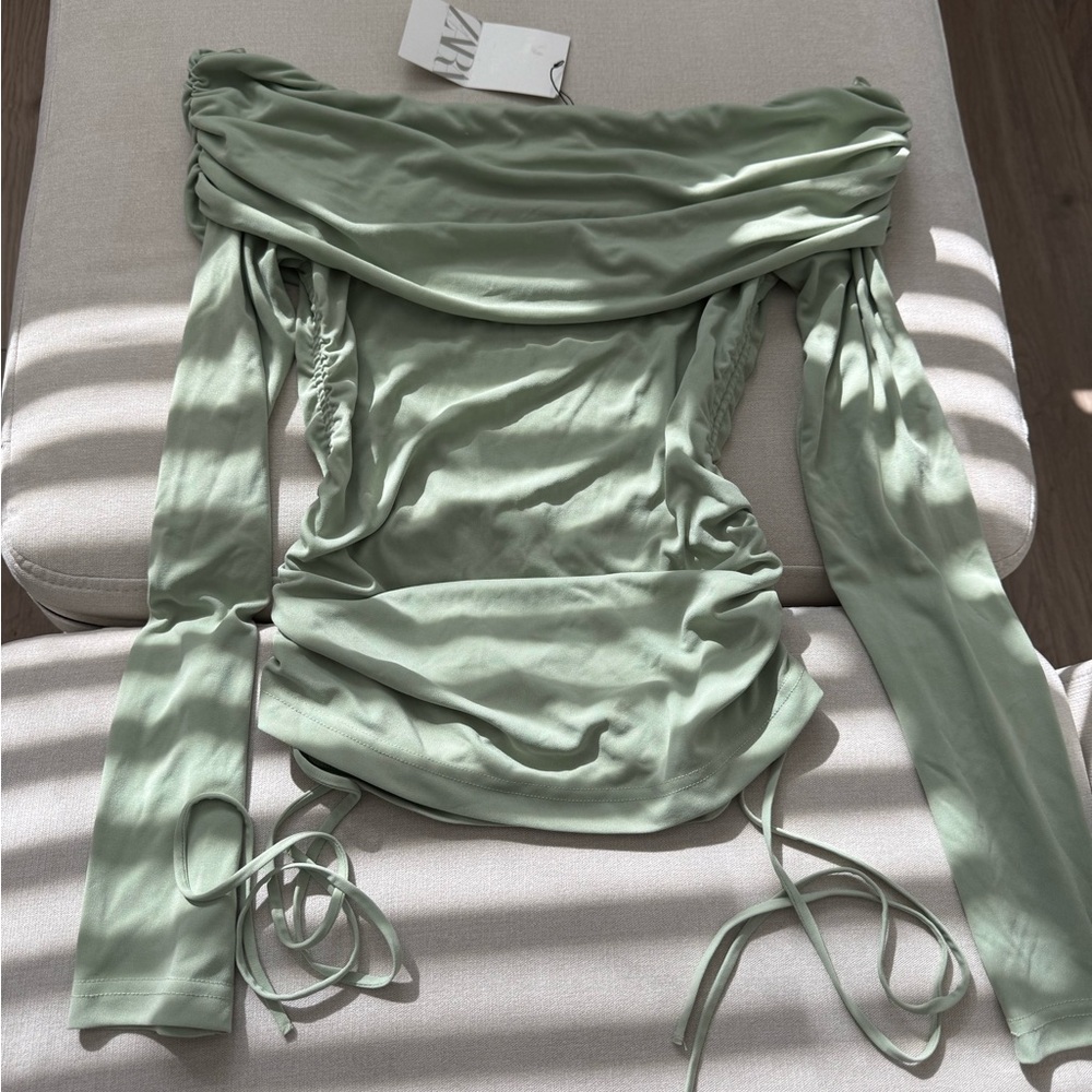 zara off-shoulder long sleeve blouse